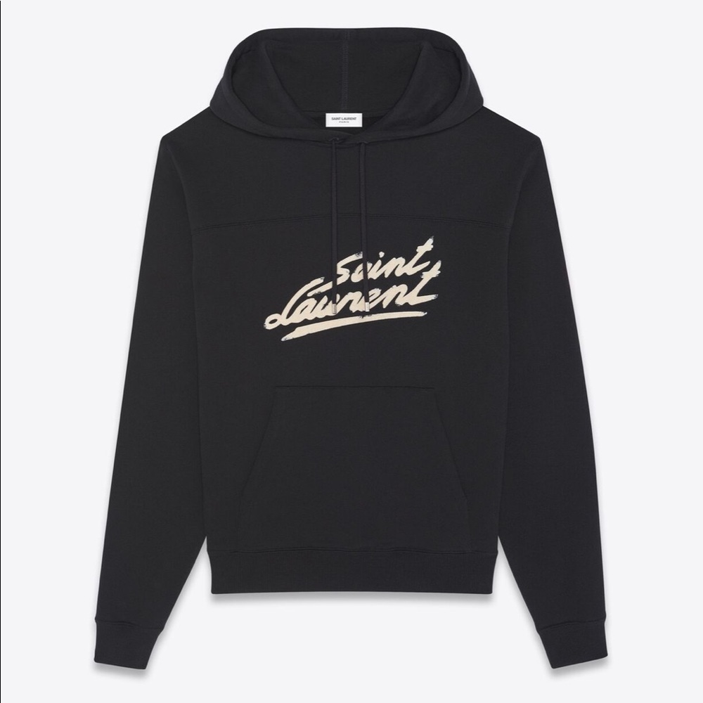 Saint Laurent Black Hoodie with Cream Logo